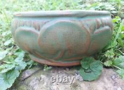 Vintage Arts & Crafts 1915 era Weller Pottery Orris Matte Green Lilly Pad Bowl