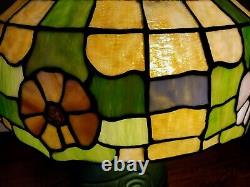 Vintage Arts & Crafts Leaded Glass Table Lamp with Hampshire Art Pottery Base