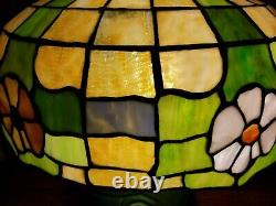 Vintage Arts & Crafts Leaded Glass Table Lamp with Hampshire Art Pottery Base