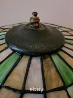 Vintage Arts & Crafts Leaded Glass Table Lamp with Hampshire Art Pottery Base