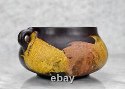 Vintage Arts & Crafts Pottery Earth Wrap Motif Handle Jardiniere Planter