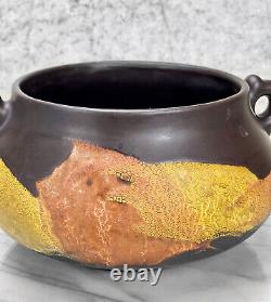 Vintage Arts & Crafts Pottery Earth Wrap Motif Handle Jardiniere Planter