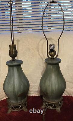 Vintage Arts & Crafts Pottery Lamps With Drip Flambé Glaze