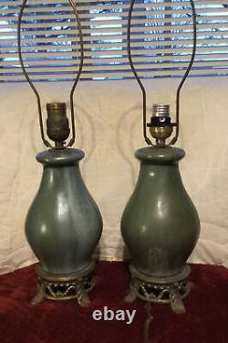 Vintage Arts & Crafts Pottery Lamps With Drip Flambé Glaze