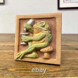 Vintage Arts & Crafts Studio Pottery Tile 3D Drinking Frog Handmade 6x6 Decor