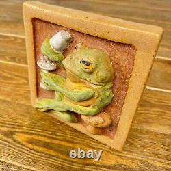 Vintage Arts & Crafts Studio Pottery Tile 3D Drinking Frog Handmade 6x6 Decor