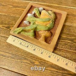 Vintage Arts & Crafts Studio Pottery Tile 3D Drinking Frog Handmade 6x6 Decor