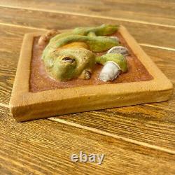 Vintage Arts & Crafts Studio Pottery Tile 3D Drinking Frog Handmade 6x6 Decor