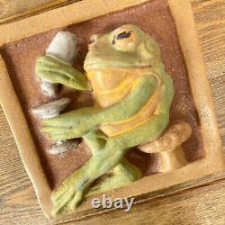 Vintage Arts & Crafts Studio Pottery Tile 3D Drinking Frog Handmade 6x6 Decor