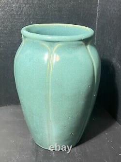 Vintage Arts & Crafts Style Zanesville Stoneware Co. #837 Gloss Aqua Vase