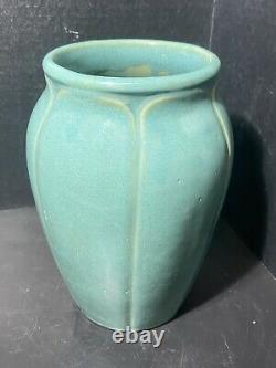 Vintage Arts & Crafts Style Zanesville Stoneware Co. #837 Gloss Aqua Vase