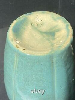 Vintage Arts & Crafts Style Zanesville Stoneware Co. #837 Gloss Aqua Vase