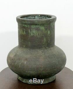 Vintage Arts and Crafts Green Bronze Copper Glaze Pottery Signed Clewell
