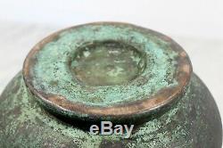 Vintage Arts and Crafts Green Bronze Copper Glaze Pottery Signed Clewell