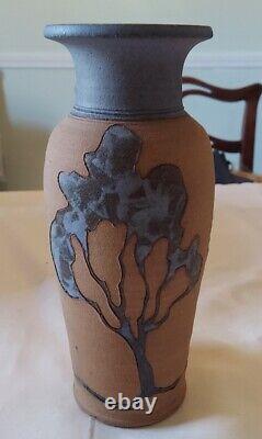 Vintage Arts and Crafts sgn Pottery Vase. Tree Mofif Stonewear stoneware salt