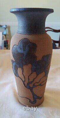 Vintage Arts and Crafts sgn Pottery Vase. Tree Mofif Stonewear stoneware salt