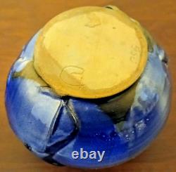 Vintage Blue Glaze Double Handle Studio Art Pottery Signed