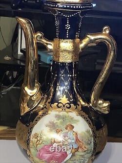 Vintage Cobalt Huge Blue & Gold Fragonard Ewer Limoges PRC