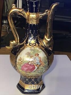 Vintage Cobalt Huge Blue & Gold Fragonard Ewer Limoges PRC