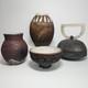 Vintage Collection Of 4pcs Raku Fired Art Pottery Artisan Signed Various Sizes