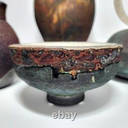 Vintage Collection of 4pcs Raku Fired Art Pottery Artisan Signed Various Sizes