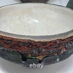 Vintage Collection of 4pcs Raku Fired Art Pottery Artisan Signed Various Sizes