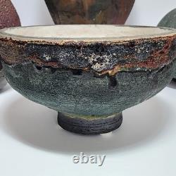 Vintage Collection of 4pcs Raku Fired Art Pottery Artisan Signed Various Sizes