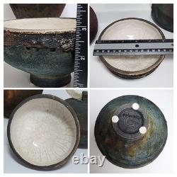 Vintage Collection of 4pcs Raku Fired Art Pottery Artisan Signed Various Sizes