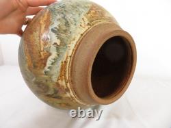 Vintage EUGENE JOHNSON 12 STUDIO ART POTTERY Stoneware PLANTER POT / VASE MCM