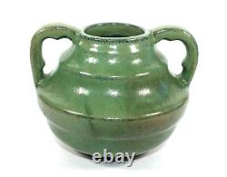 Vintage Fulper American Arts & Crafts Pottery Stepped Vase Green Glaze Handles