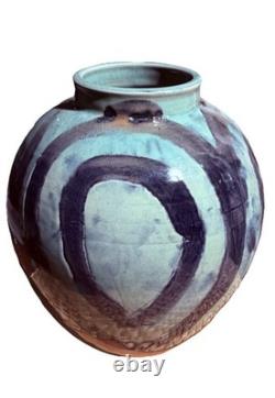 Vintage Hand Made Large Ceramic Pottery Vase Circle Design