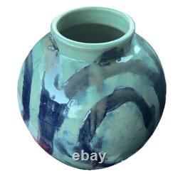 Vintage Hand Made Large Ceramic Pottery Vase Circle Design