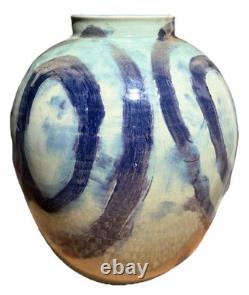 Vintage Hand Made Large Ceramic Pottery Vase Circle Design