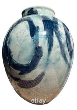 Vintage Hand Made Large Ceramic Pottery Vase Circle Design