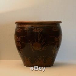 Vintage LARGE Chinese Pottery DRAGON Fish Bowl Jardiniere Planter Vase Art Craft