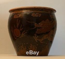 Vintage LARGE Chinese Pottery DRAGON Fish Bowl Jardiniere Planter Vase Art Craft