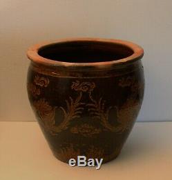 Vintage LARGE Chinese Pottery DRAGON Fish Bowl Jardiniere Planter Vase Art Craft