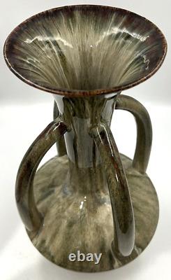 Vintage Large Marble Drip Glaze Ceramic Vase 4 Handles MCM Art Deco Nouveau 16