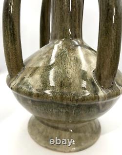 Vintage Large Marble Drip Glaze Ceramic Vase 4 Handles MCM Art Deco Nouveau 16