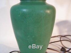 Vintage Matte Green Tobacco Leaf Pottery Lamp Zanesville Grueby Arts & Crafts