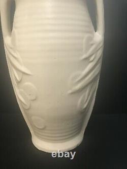 Vintage McCoy XL 14.25 Jardinaire Arts & Crafts Matte White Vase Crewel Era