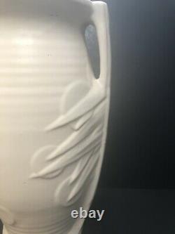 Vintage McCoy XL 14.25 Jardinaire Arts & Crafts Matte White Vase Crewel Era