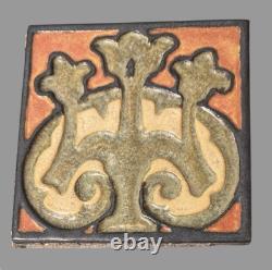Vintage Mission Arts & Crafts Style Green Stylistic Art Pottery 6 Tile