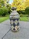 Vintage Moroccan Moorish Vase Ceramic With Silver Filigree 10-1/2 Tall