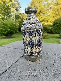 Vintage Moroccan Moorish Vase Ceramic with Silver Filigree 10-1/2 tall