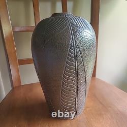 Vintage Nancee Meeker Pottery Raku Hand Carved Jar Vase Organic Arts & Crafts