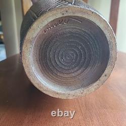 Vintage Nancee Meeker Pottery Raku Hand Carved Jar Vase Organic Arts & Crafts