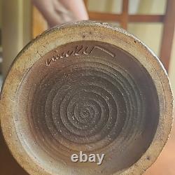 Vintage Nancee Meeker Pottery Raku Hand Carved Jar Vase Organic Arts & Crafts