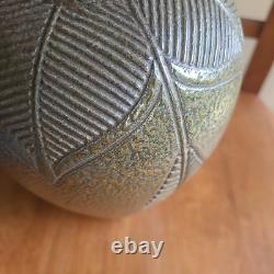 Vintage Nancee Meeker Pottery Raku Hand Carved Jar Vase Organic Arts & Crafts