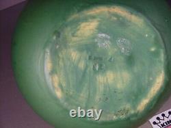 Vintage Owens Art Pottery Matte Green Vase geo design Ohio Arts & Crafts 7.5 x 8